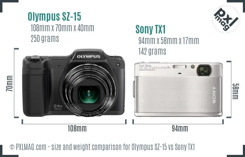 Olympus SZ-15 vs Sony TX1 size comparison