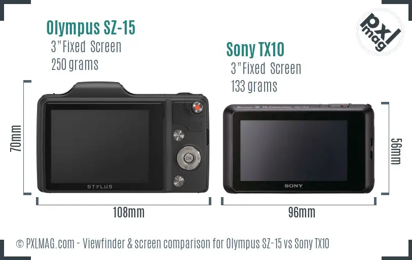 Olympus SZ-15 vs Sony TX10 Screen and Viewfinder comparison