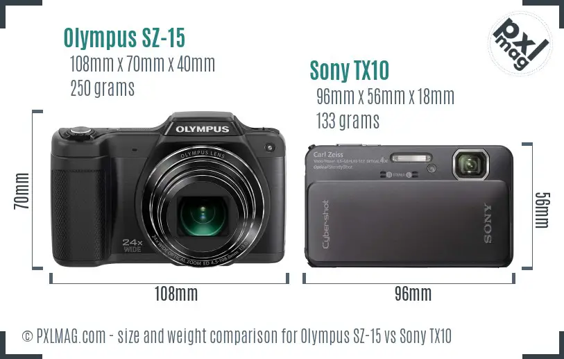 Olympus SZ-15 vs Sony TX10 size comparison