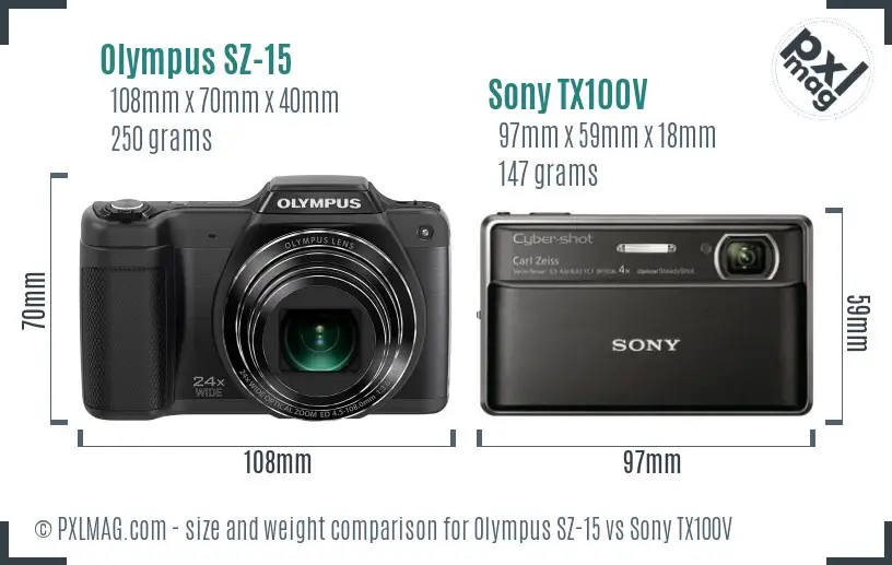 Olympus SZ-15 vs Sony TX100V size comparison