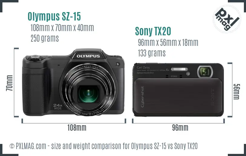 Olympus SZ-15 vs Sony TX20 size comparison