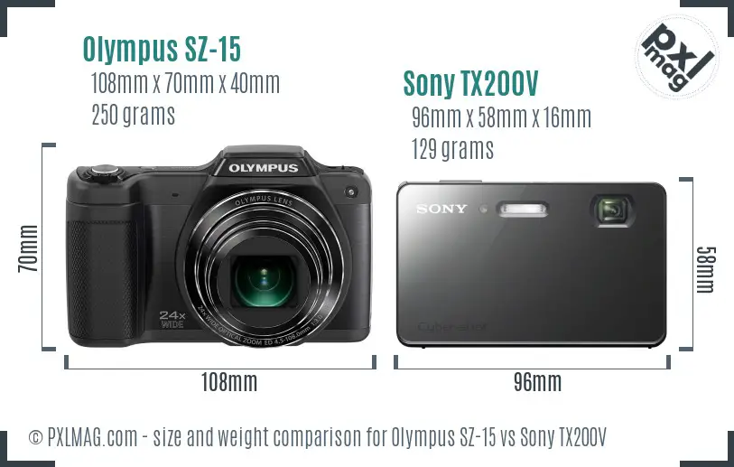 Olympus SZ-15 vs Sony TX200V size comparison