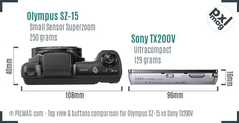 Olympus SZ-15 vs Sony TX200V top view buttons comparison