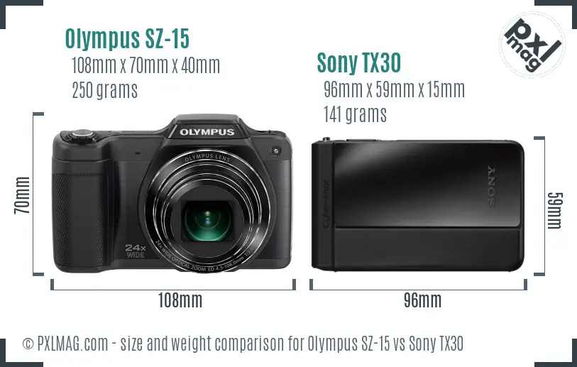 Olympus SZ-15 vs Sony TX30 size comparison