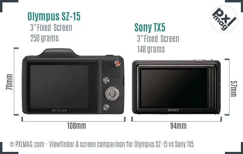 Olympus SZ-15 vs Sony TX5 Screen and Viewfinder comparison