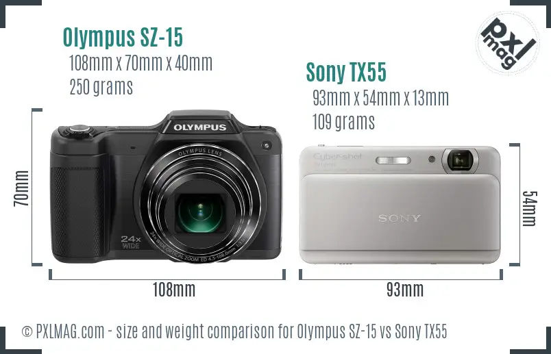 Olympus SZ-15 vs Sony TX55 size comparison