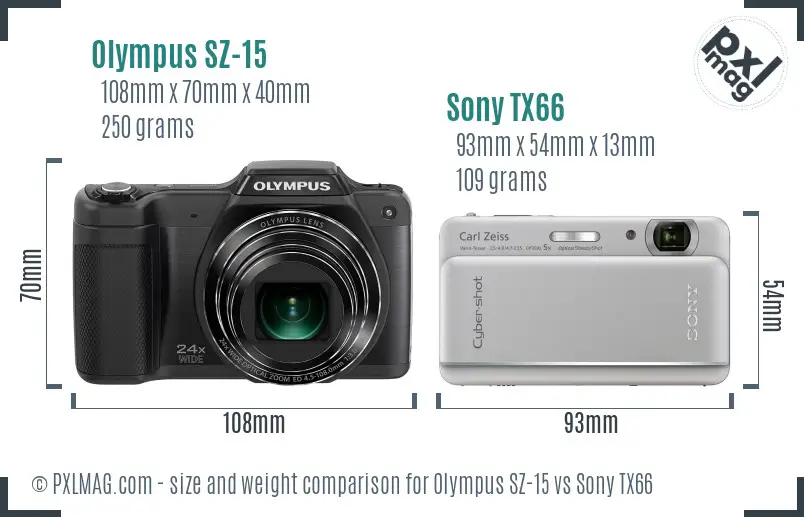 Olympus SZ-15 vs Sony TX66 size comparison Olympus SZ-15 vs Sony TX66 size comparison