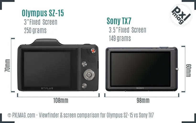 Olympus SZ-15 vs Sony TX7 Screen and Viewfinder comparison