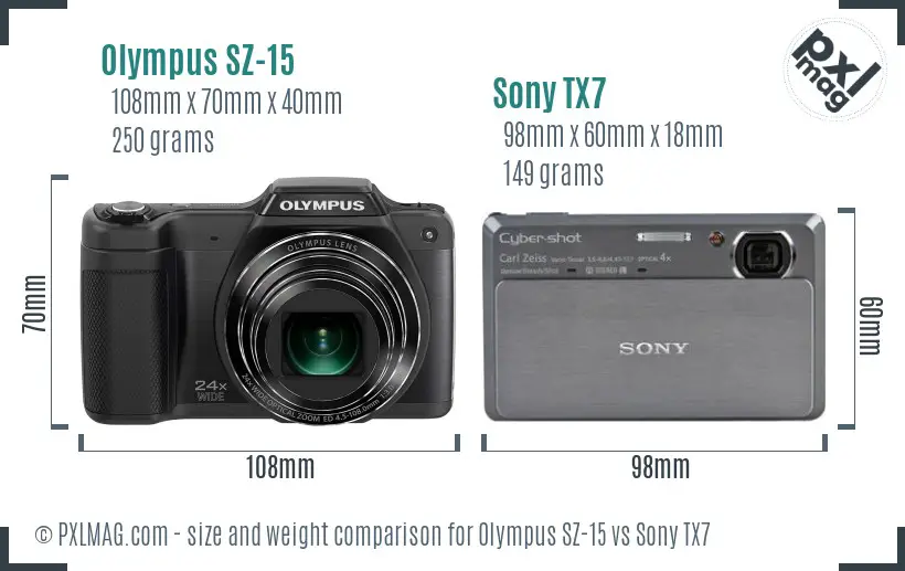 Olympus SZ-15 vs Sony TX7 size comparison