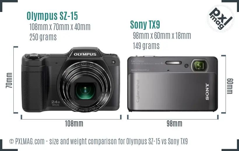 Olympus SZ-15 vs Sony TX9 size comparison Olympus SZ-15 vs Sony TX9 size comparison