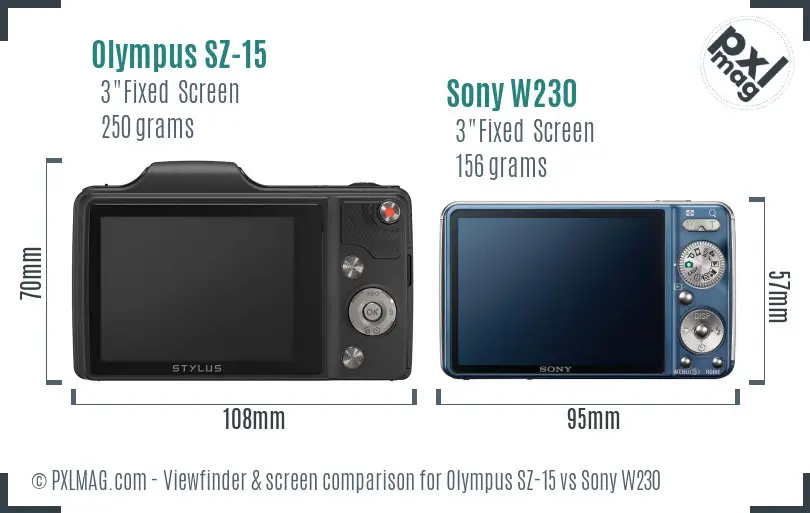 Olympus SZ-15 vs Sony W230 Screen and Viewfinder comparison