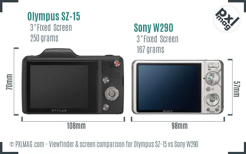 Olympus SZ-15 vs Sony W290 Screen and Viewfinder comparison