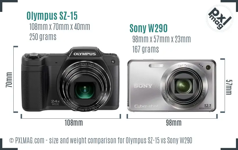 Olympus SZ-15 vs Sony W290 size comparison