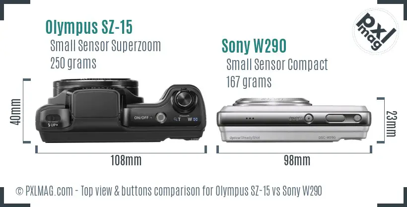 Olympus SZ-15 vs Sony W290 top view buttons comparison