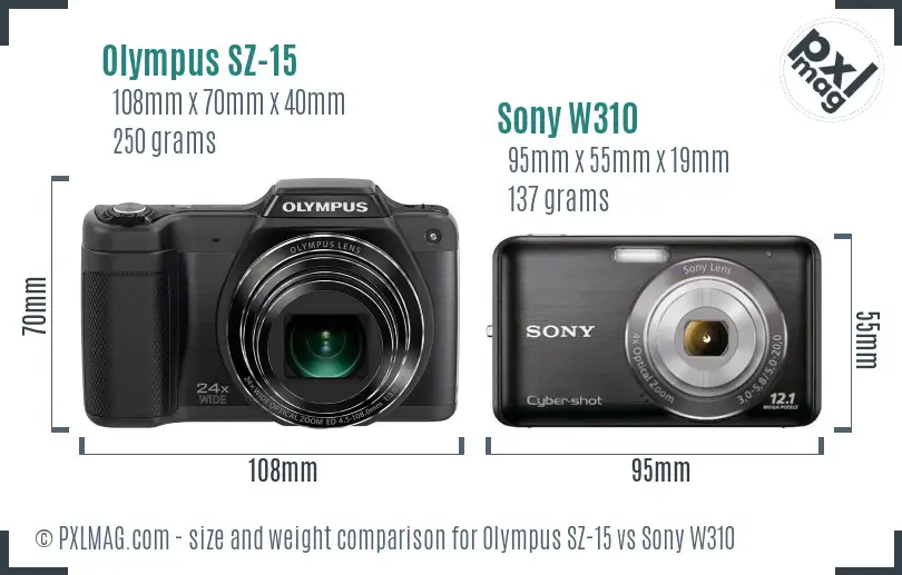 Olympus SZ-15 vs Sony W310 size comparison