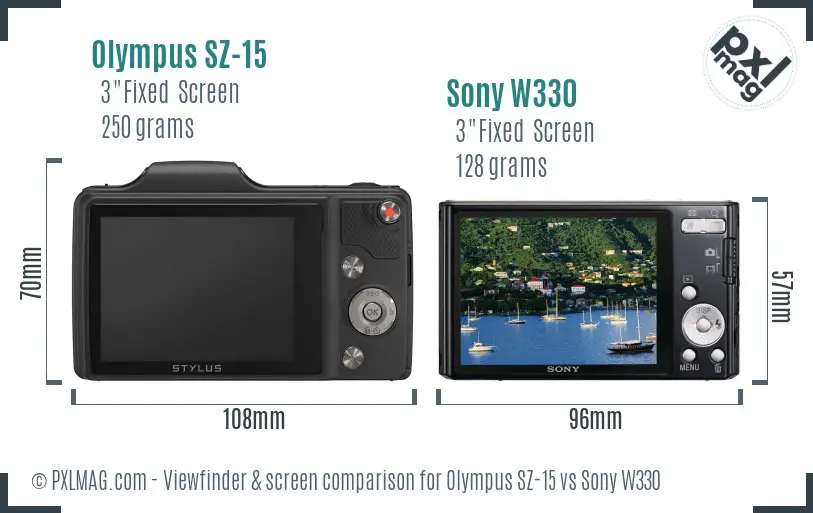 Olympus SZ-15 vs Sony W330 Screen and Viewfinder comparison