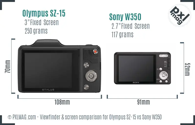Olympus SZ-15 vs Sony W350 Screen and Viewfinder comparison
