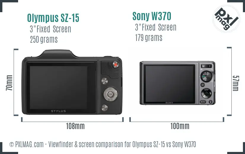 Olympus SZ-15 vs Sony W370 Screen and Viewfinder comparison