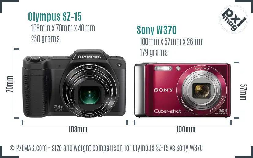 Olympus SZ-15 vs Sony W370 size comparison