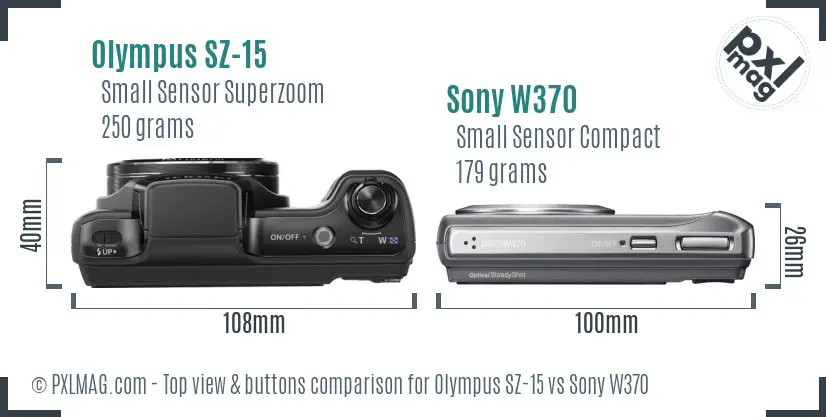 Olympus SZ-15 vs Sony W370 top view buttons comparison