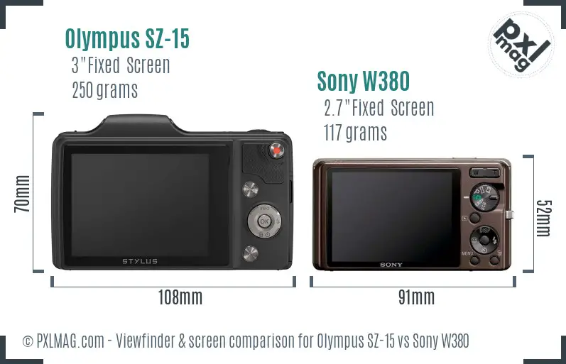 Olympus SZ-15 vs Sony W380 Screen and Viewfinder comparison