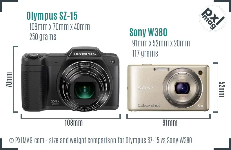 Olympus SZ-15 vs Sony W380 size comparison