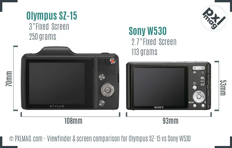 Olympus SZ-15 vs Sony W530 Screen and Viewfinder comparison