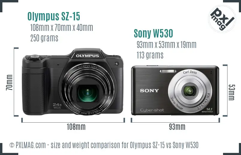 Olympus SZ-15 vs Sony W530 size comparison