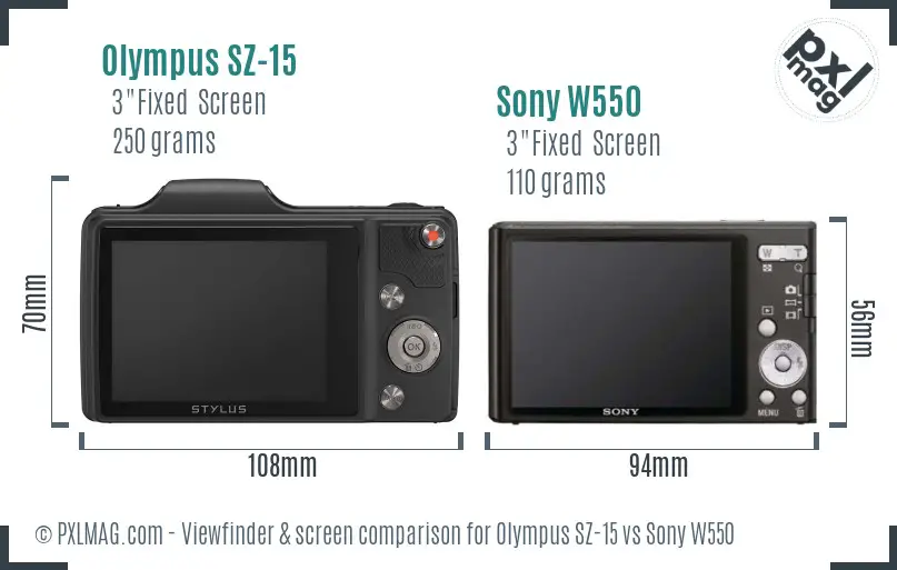 Olympus SZ-15 vs Sony W550 Screen and Viewfinder comparison