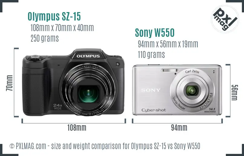 Olympus SZ-15 vs Sony W550 size comparison