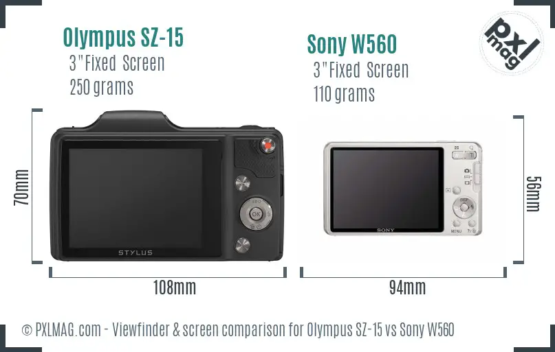 Olympus SZ-15 vs Sony W560 Screen and Viewfinder comparison