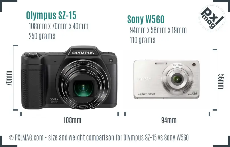 Olympus SZ-15 vs Sony W560 size comparison
