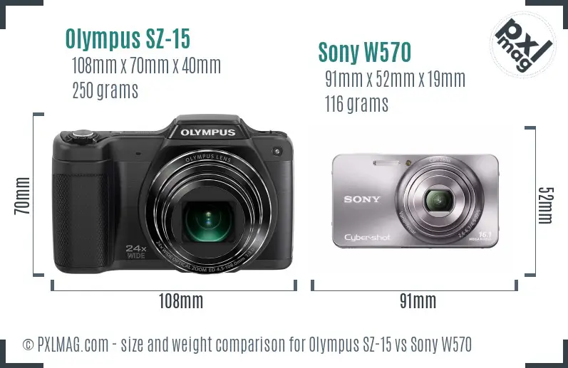 Olympus SZ-15 vs Sony W570 size comparison