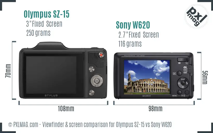 Olympus SZ-15 vs Sony W620 Screen and Viewfinder comparison