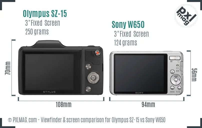 Olympus SZ-15 vs Sony W650 Screen and Viewfinder comparison