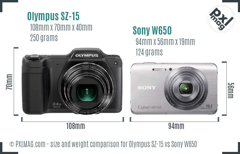 Olympus SZ-15 vs Sony W650 size comparison