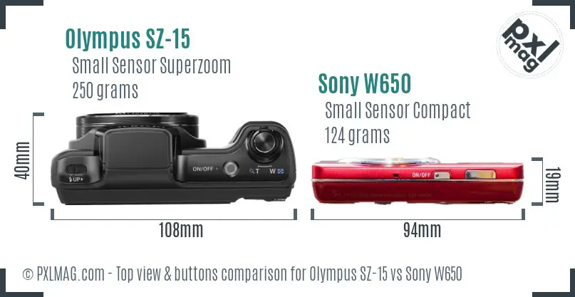 Olympus SZ-15 vs Sony W650 top view buttons comparison