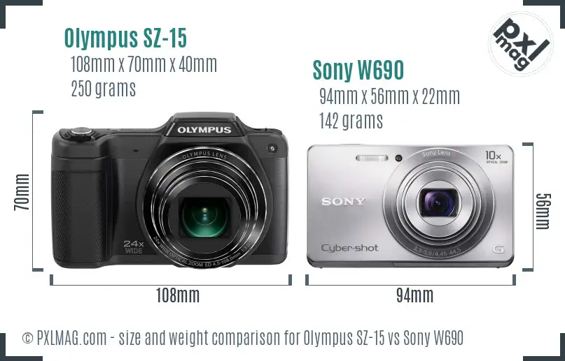 Olympus SZ-15 vs Sony W690 size comparison