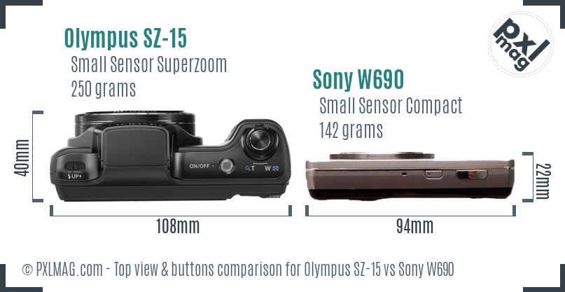 Olympus SZ-15 vs Sony W690 top view buttons comparison