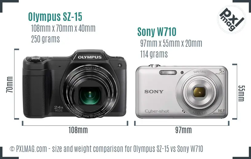 Olympus SZ-15 vs Sony W710 size comparison