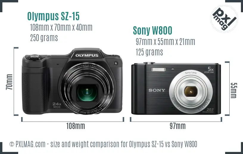 Olympus SZ-15 vs Sony W800 size comparison