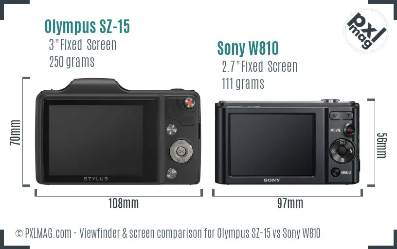 Olympus SZ-15 vs Sony W810 Screen and Viewfinder comparison