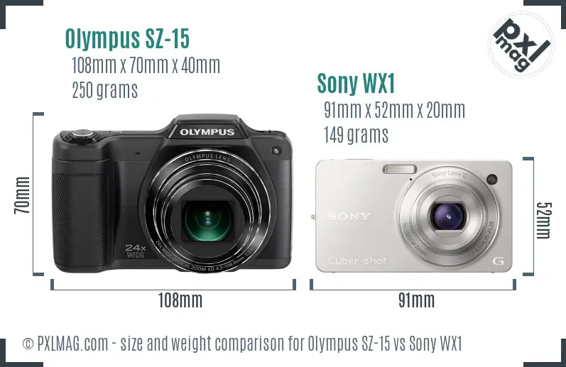 Olympus SZ-15 vs Sony WX1 size comparison
