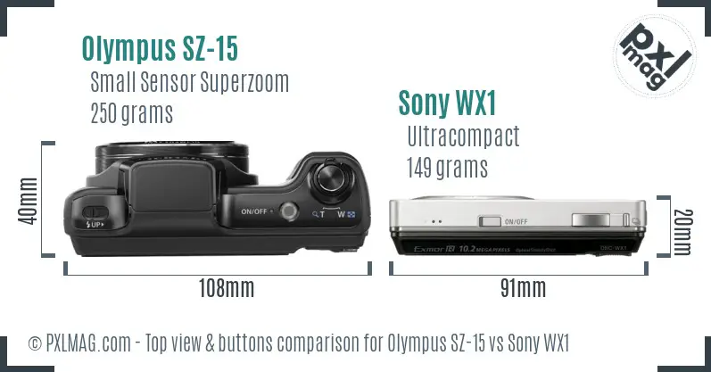 Olympus SZ-15 vs Sony WX1 top view buttons comparison
