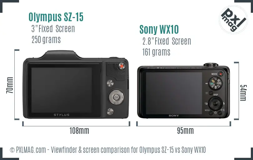 Olympus SZ-15 vs Sony WX10 Screen and Viewfinder comparison