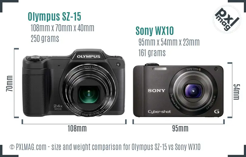 Olympus SZ-15 vs Sony WX10 size comparison