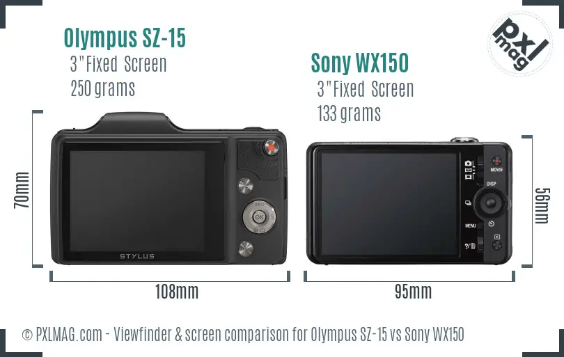 Olympus SZ-15 vs Sony WX150 Screen and Viewfinder comparison