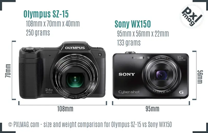 Olympus SZ-15 vs Sony WX150 size comparison