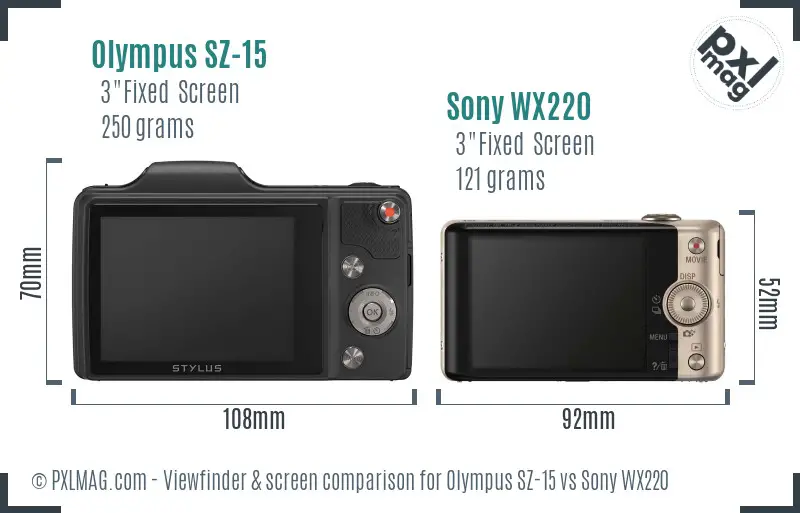 Olympus SZ-15 vs Sony WX220 Screen and Viewfinder comparison