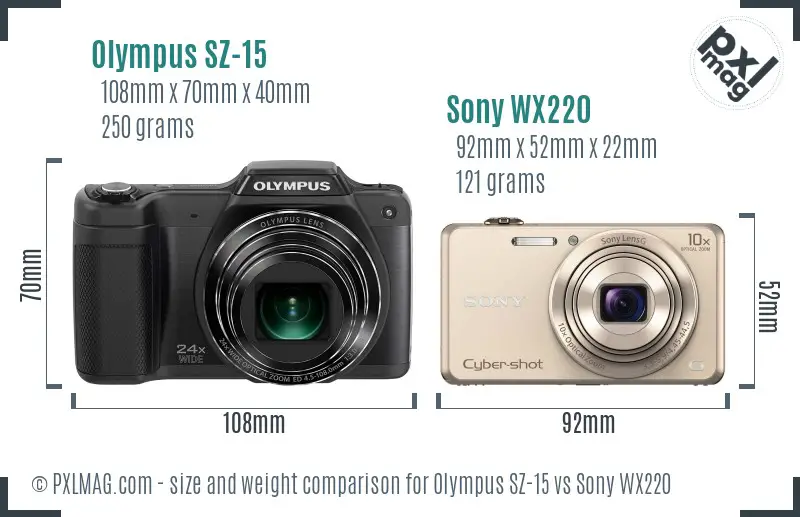 Olympus SZ-15 vs Sony WX220 size comparison